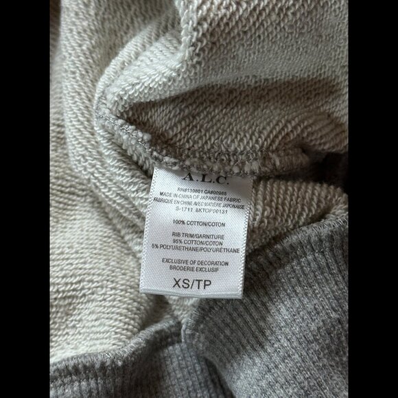 A.L.C. Sweater XS Womens Gray One Cold Shoulder French Terry Hoodie Pullover - Picture 7 of 7